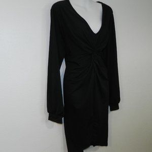 NEW, Unworn, deep V neck, gathered/knotted front, long sleeve dress